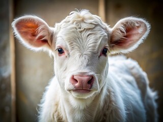 Serene White Calf Portrait: Peaceful Farm Animal Photography