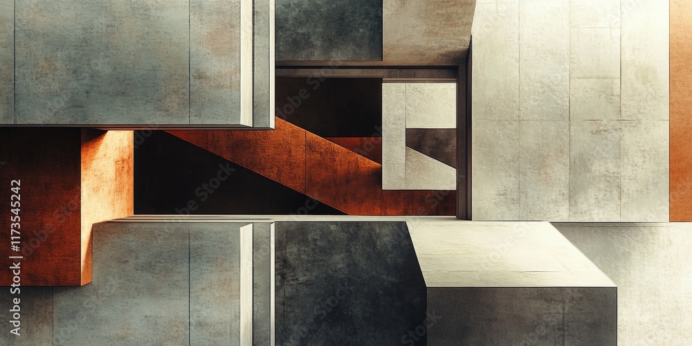 Poster a striking abstract image showcasing geometric architectural elements with a blend of warm and cool 