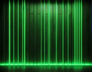 abstract vertical banner on dark wood wall background with vibrant green neon light shining on rectangle shape texture rectangle shape
