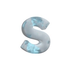3D Render Frosty ice alphabet Letter S isolated on white background.