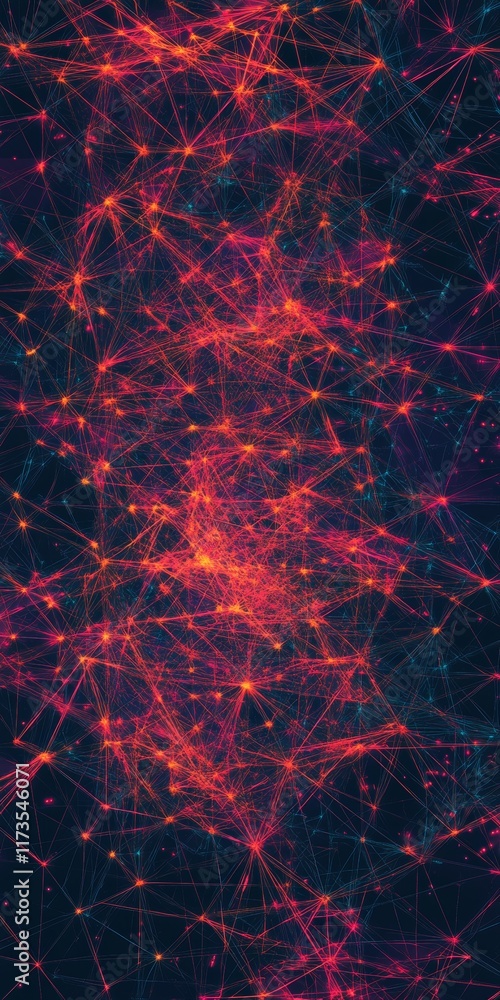 Poster explore a vibrant, futuristic representation of a big data network, featuring bright nodes and dynam