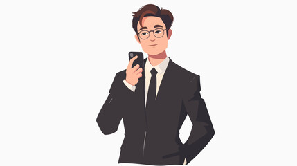 Young Businessman Using Mobile Phone - Vector Illustration