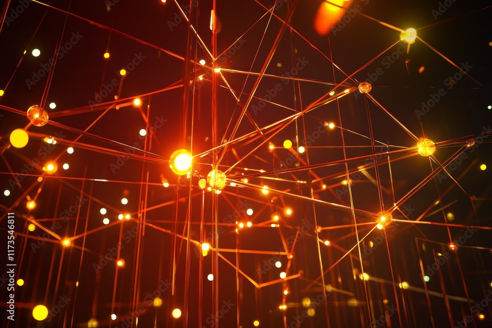Poster explore a vibrant and dynamic business network visual, showcasing interconnected strands of light an
