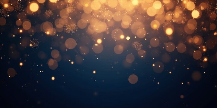 Golden Bokeh Lights: Abstract background with warm gold bokeh lights on a deep blue backdrop. Perfect for festive, celebratory, or luxurious designs.