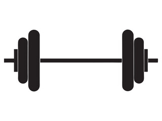 A simple black silhouette dumbbell icon with a minimalist flat design, ideal for fitness, gym, exercise, weightlifting, and strength training purposes.