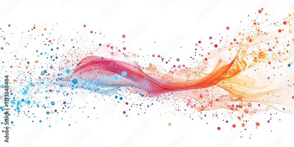 Poster vibrant digital data flow visualization with colorful splashes and abstract patterns for creative us