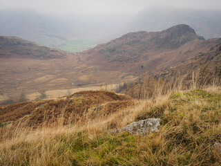 View across Side Pike and the Great Langdale valley on the descent from Lingmoor Fell, Lake...