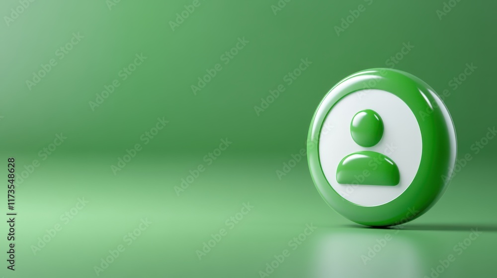 Poster green and white button with person icon, ideal for profile contact sections in web app design