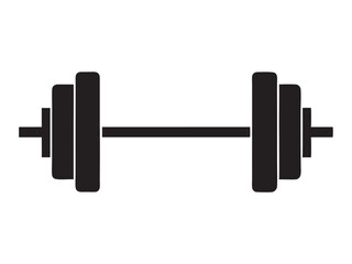 A simple black silhouette dumbbell icon with a minimalist flat design, ideal for fitness, gym, exercise, weightlifting, and strength training purposes.