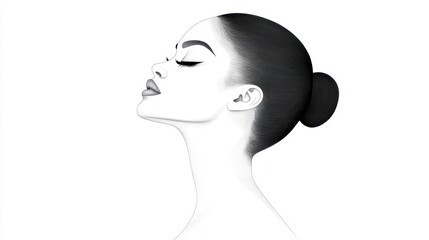 Captivating portrait, woman with striking black and white hair, a study in contrast beauty