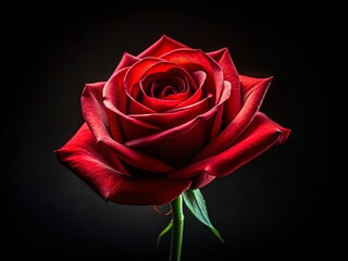 Silhouette of a Single Red Rose Against a Black Background - Elegant Floral Stock Photo