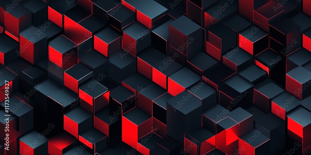 Poster dynamic 3d abstract background featuring red and black cubes, perfect for modern and futuristic desi