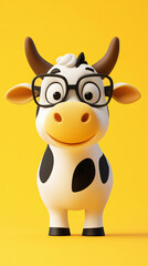 Naklejka premium 3D cartoon cow character, wearing glasses