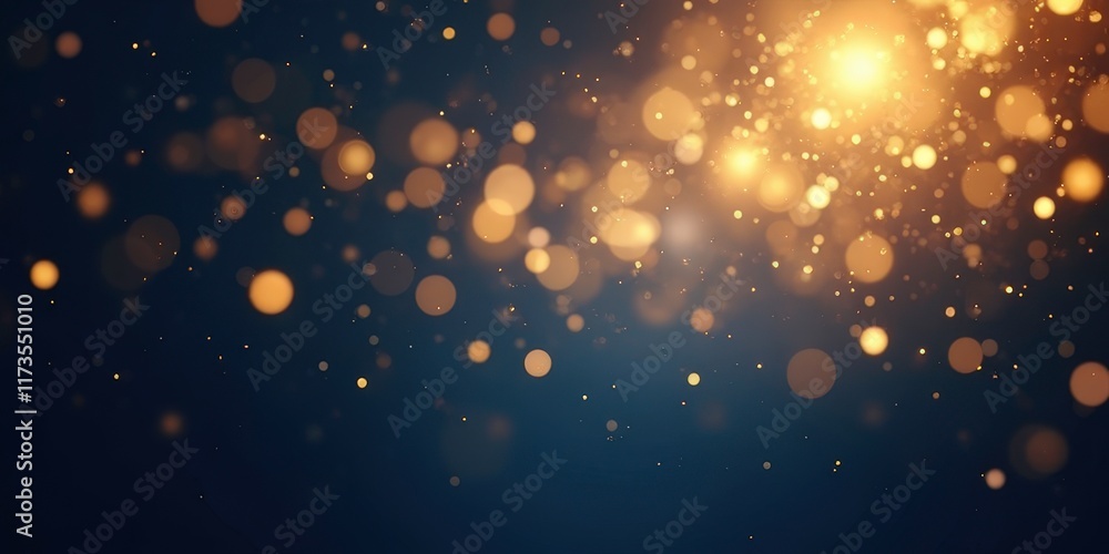 Poster golden bokeh: a mesmerizing abstract backdrop of shimmering golden bokeh lights against a deep blue 