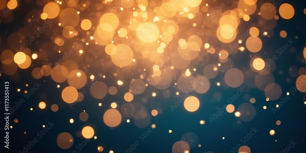 Poster golden bokeh: abstract lights create a mesmerizing cascade of golden bokeh circles against a dark ba