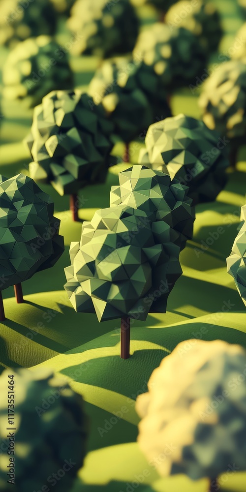Aufkleber a field of trees with a few trees in the foreground. the trees are made of paper and are arranged in