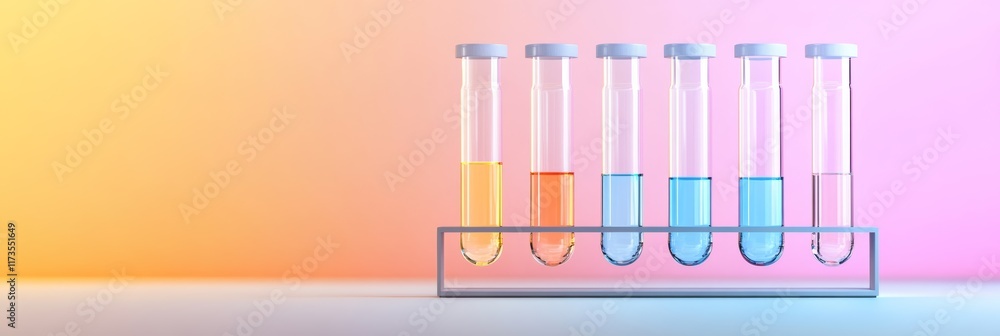 Poster six test tubes containing decreasing amounts of colorful liquids are displayed on a rack, symbolizin