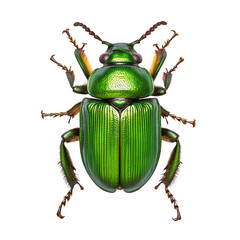 A vibrant green beetle showcasing intricate patterns and textures on its shell.