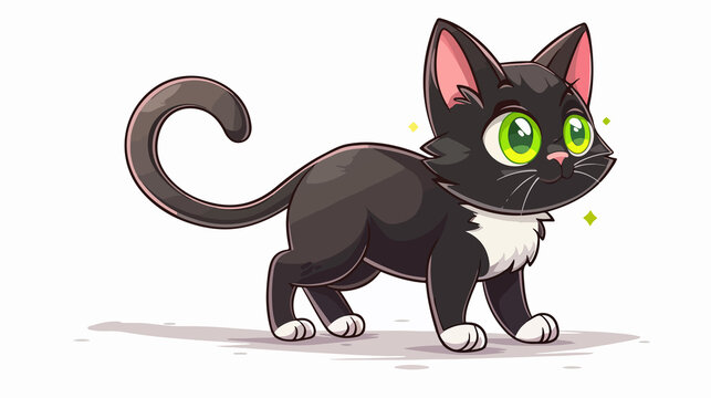 Proud Cartoon Cat Prancing Along, Green-Eyed, Little