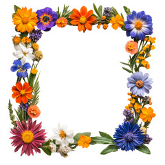 Obraz premium A vibrant floral frame composed of various colorful flowers, creating a striking decorative border.