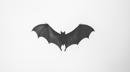 Fototapeta premium A stunning black silhouette of a bat in flight, elegantly captured against a minimalist background, evoking a sense of mystery and nocturnal beauty.