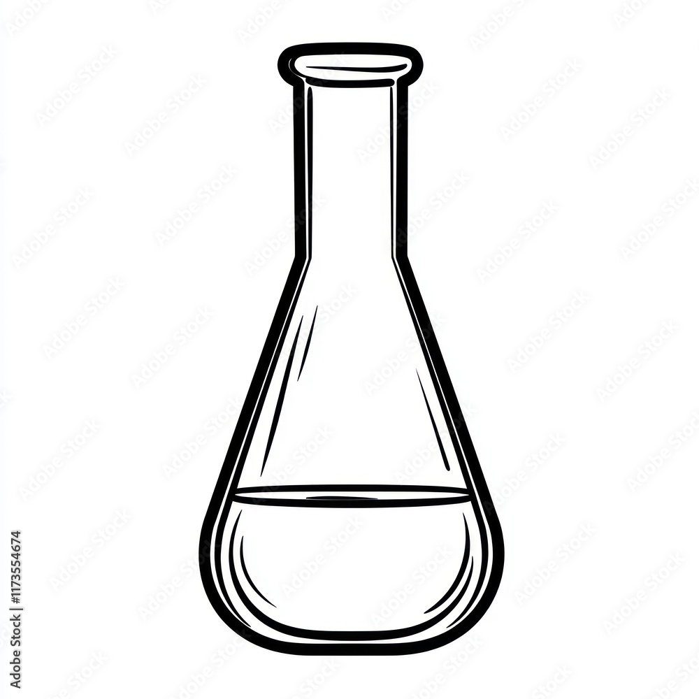 Poster a simple line drawing of a flask with liquid