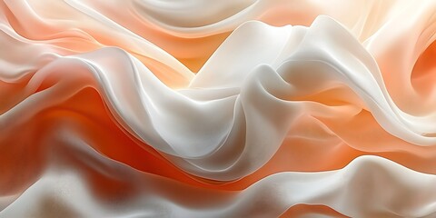 Obraz premium Peach and white silk fabric texture. Draped waves, soft light. Background for design.