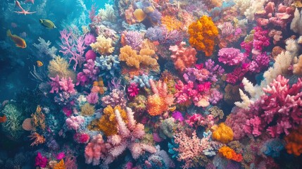 Aerial view of a vibrant coral reef teeming with marine life