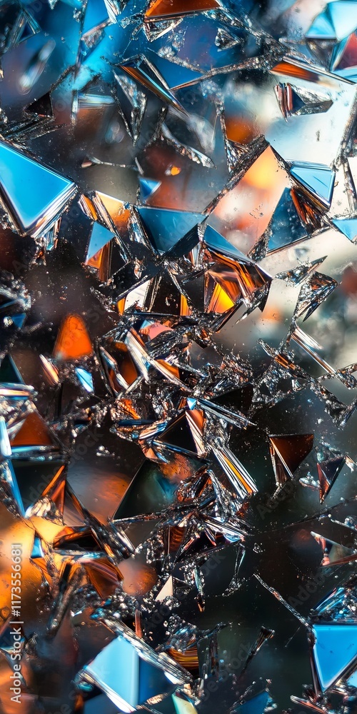 Poster Close-up of abstract geometric glass shards with vibrant reflections, creating a dynamic and modern artistic background.