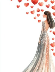 Fototapeta premium Elegance meets romance in a dreamy display of love and beauty with a graceful figure surrounded by floating hearts