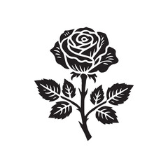 Rose icon vector design with a white background.is a high-quality graphic design file featuring a striking illustration of a rose bud rendered entirely in black. This design captures the elegant 