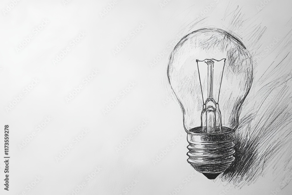 Poster this detailed sketch features a light bulb positioned in the bottom corner. the monochrome design ca