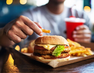 Jedzenie fast food hamburger i frytki