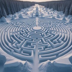 Large scale labyrinths carved through deep snow for public enter