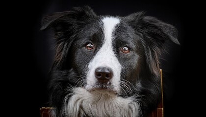 Fototapeta premium portrait of border collie remoted on black history