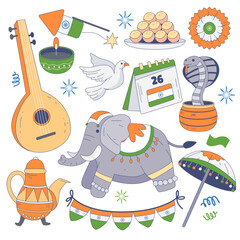 India republic day illustration pack, perfect for graphic design projects