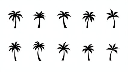 Obraz premium Elegant Black Palm Tree Silhouettes Collection on White