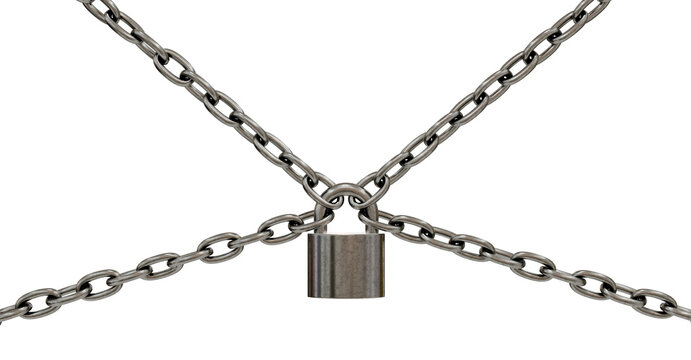 Industrial Strength: A 3D render of heavy-duty chains secured by a sturdy padlock, conveying strength, durability, and industrial aesthetics.