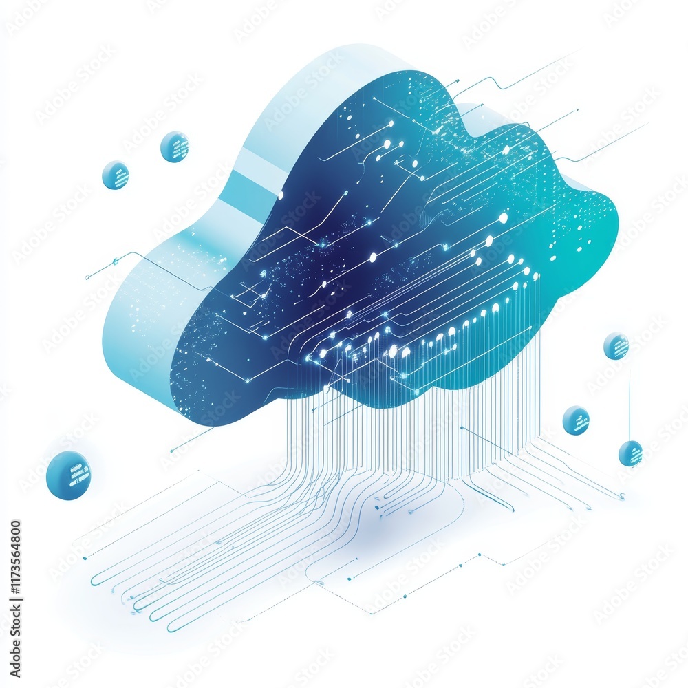 Aufkleber isometric view of abstract cloud data concept with digital information and flowing connections