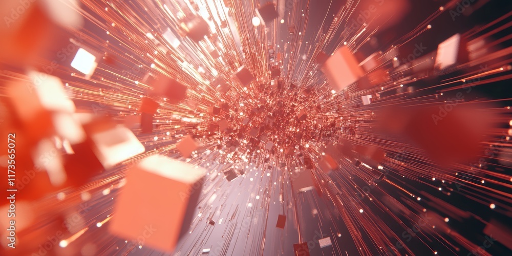 Poster explore a vibrant and dynamic abstract representation of data networks, showcasing energetic bursts 