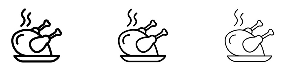 Baked turkey icon in tree different line stroke sizes.