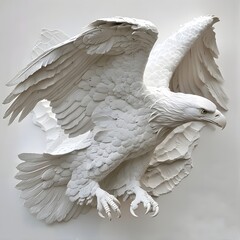 Majestic Bald Eagle Plaster Bas Relief Sculpture on Minimalist White Background