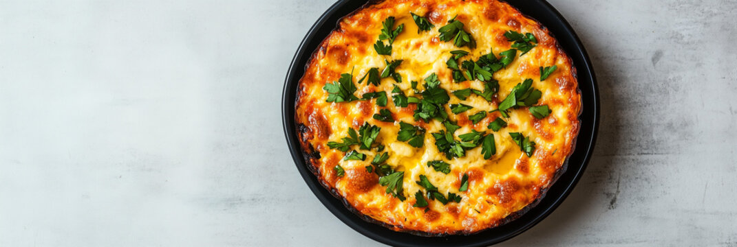 Sizzling provoleta topped with parsley on black dish, culinary elegance