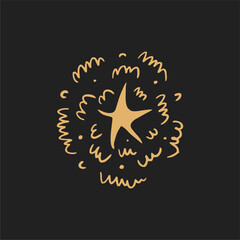 A sparkling star, a magical glow. Fairytale simple hand drawn illustration, icon. Starlight effect, vector.