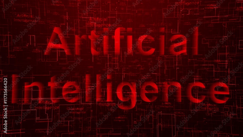 Poster artificial intelligence text technology background red color