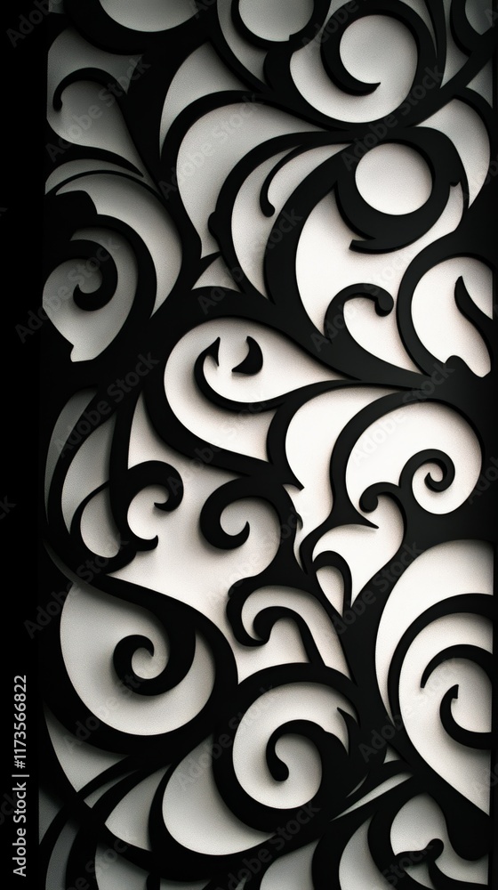 Aufkleber A detailed abstract pattern featuring swirling black and white curves, creating a sophisticated and elegant design.