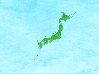 日本地図　水彩で描いた水色の和紙の背景イラスト