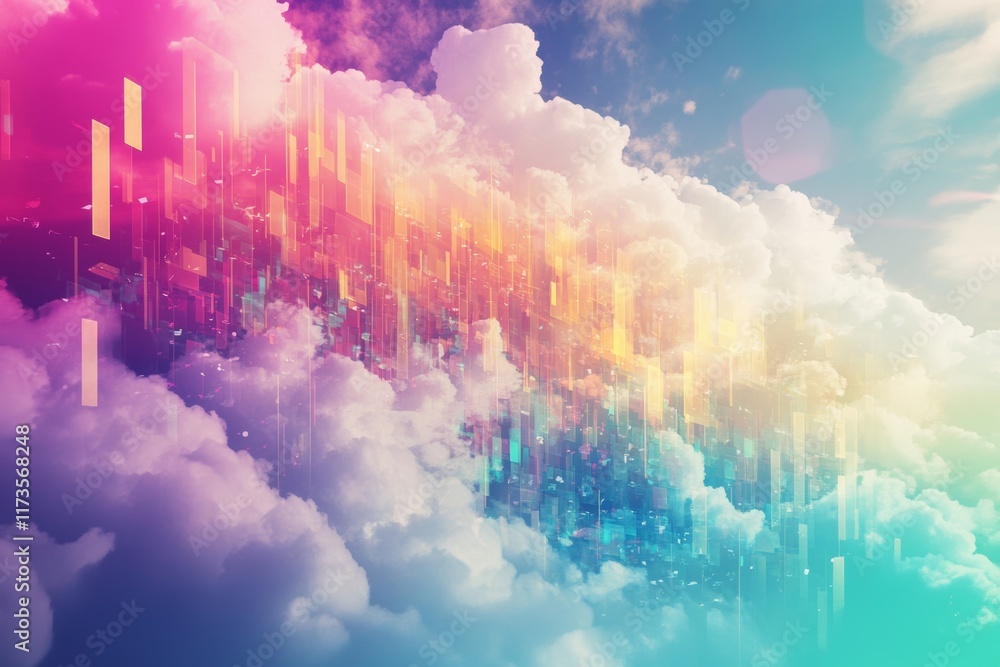 Poster abstract colorful cloud background with data visualization elements for digital and technology theme