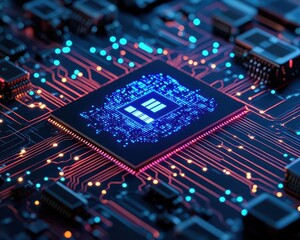 Obraz premium Closeup of AI optimizing enterprise resource planning through realtime data integration, smart technology driving success