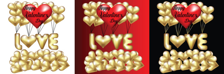 Golden Love lettering and calligraphy with cute heart,ribbon,arrow and golden twinkle star on red,pink and cream background.Valentine's day template or background for Love and Valentine's day